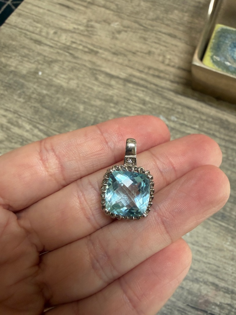 Silver Swiss Blue Topaz Cushion Pendant - Women Jewelry